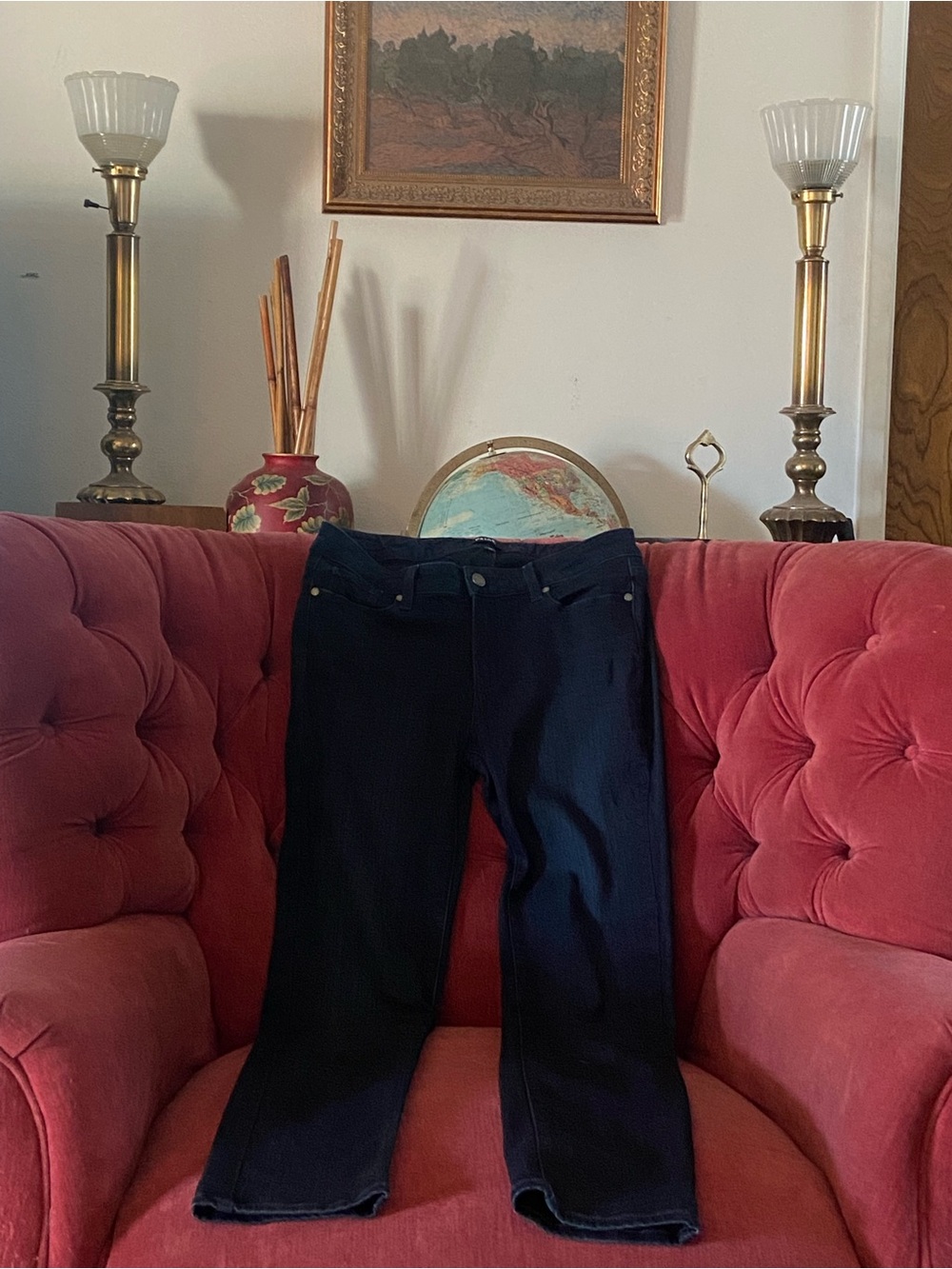 PAIGE Dark Blue Straight Leg Jeans